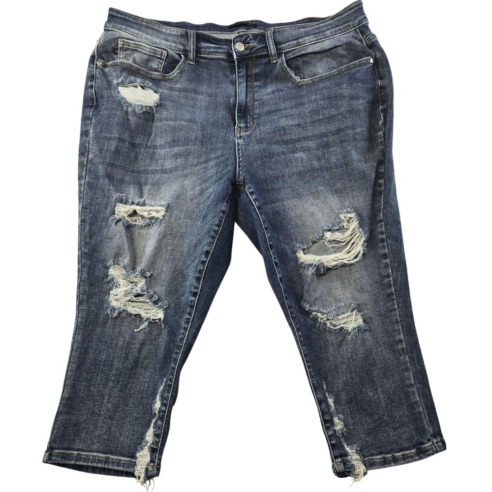 Judy Blue Jeans Womens 20W Blue Skinny Fit Capri Distressed Stretch 37x20